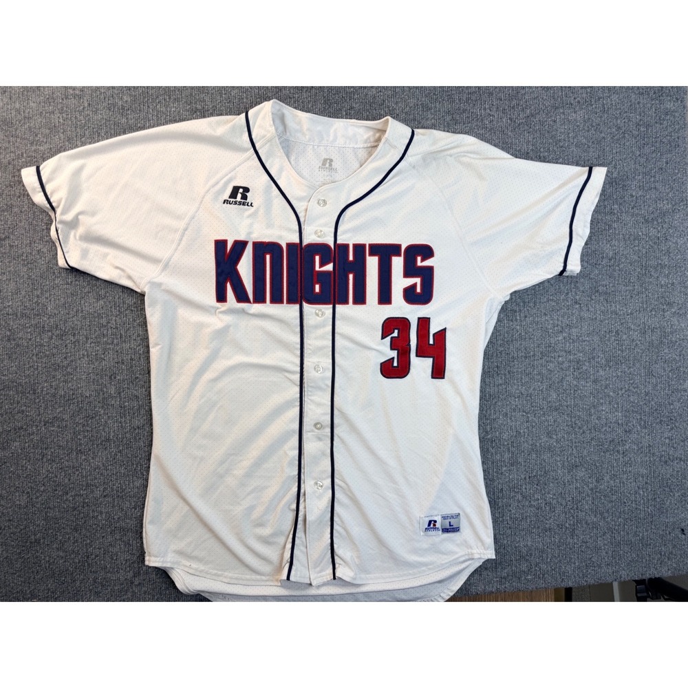 Russell Athletic Knights Baseball Jersey Large White Mesh Button Up Shirt 34 L